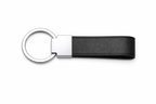 Black PU leather keychain with a stainless steel holder and keyring