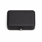 Black jewellery box with a silver clasp on a white background