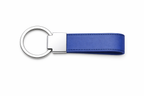 Blue PU leather keychain with a stainless steel holder and keyring