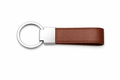 Brown PU leather keychain with a stainless steel holder and keyring