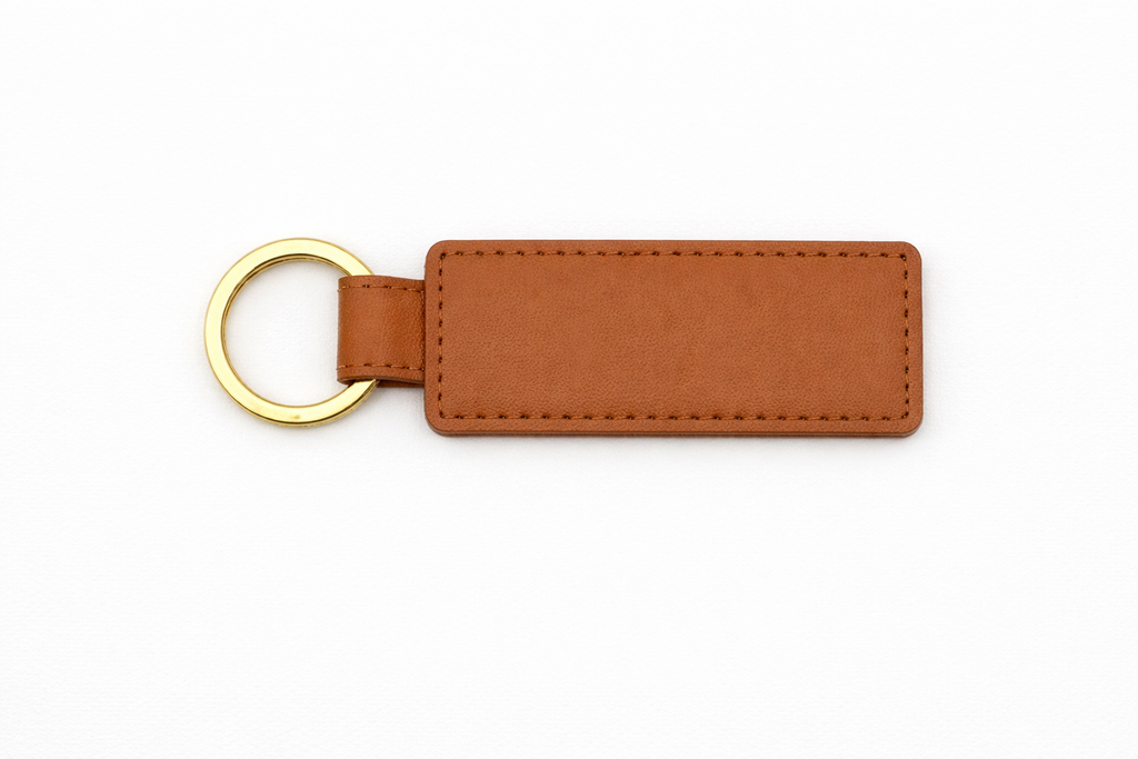 Customisable brown PU leather keychain