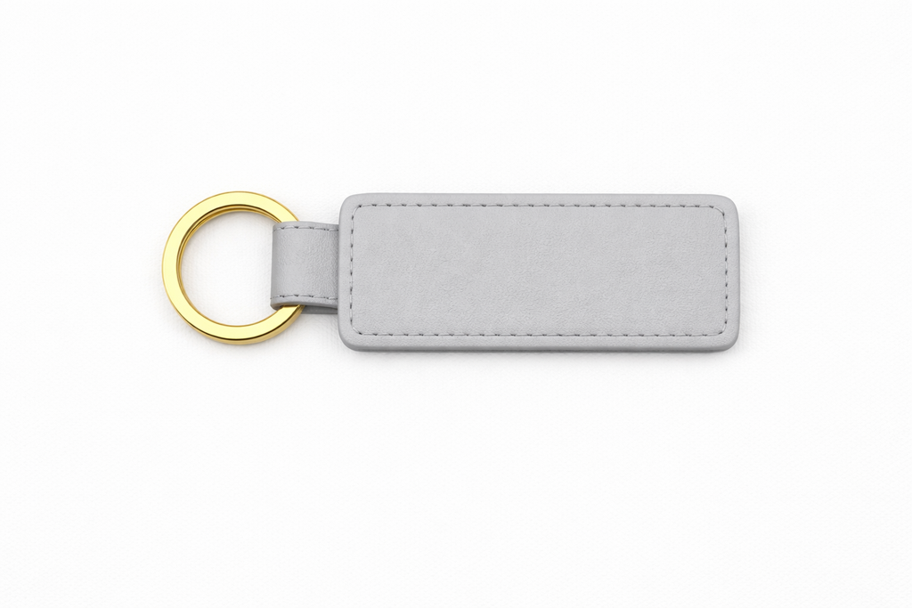 Customisable gray PU leather keychain