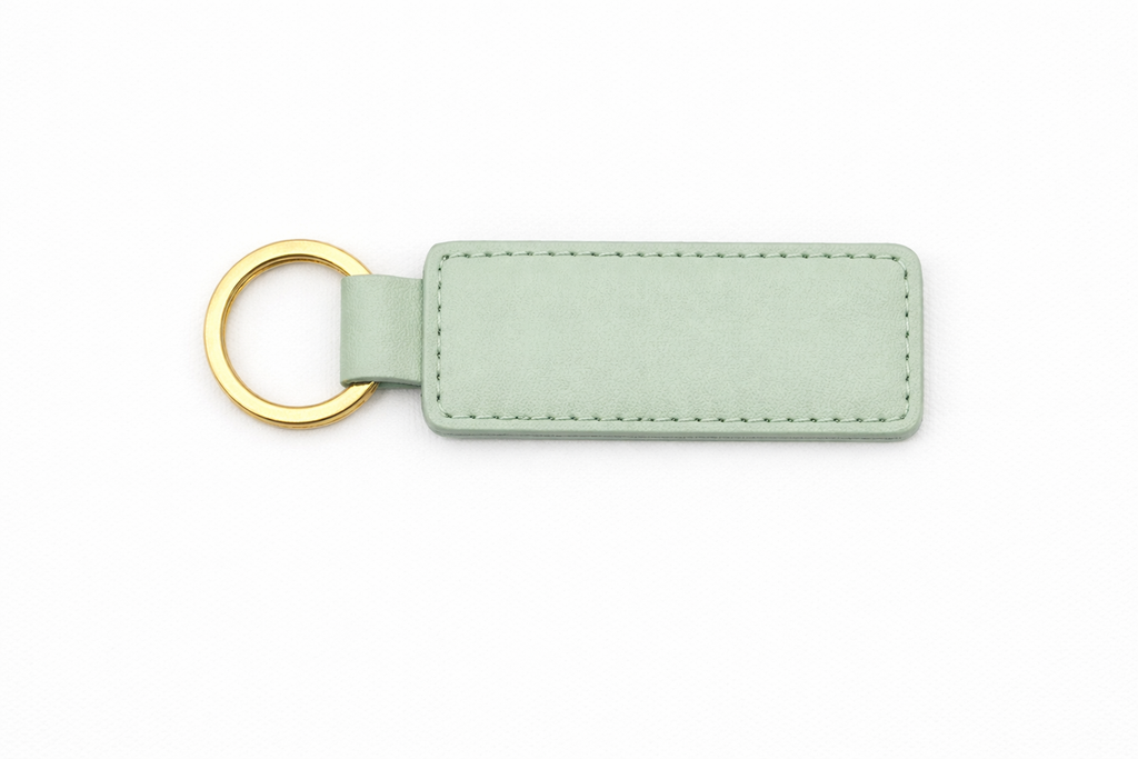 Customisable pastel green PU leather keychain