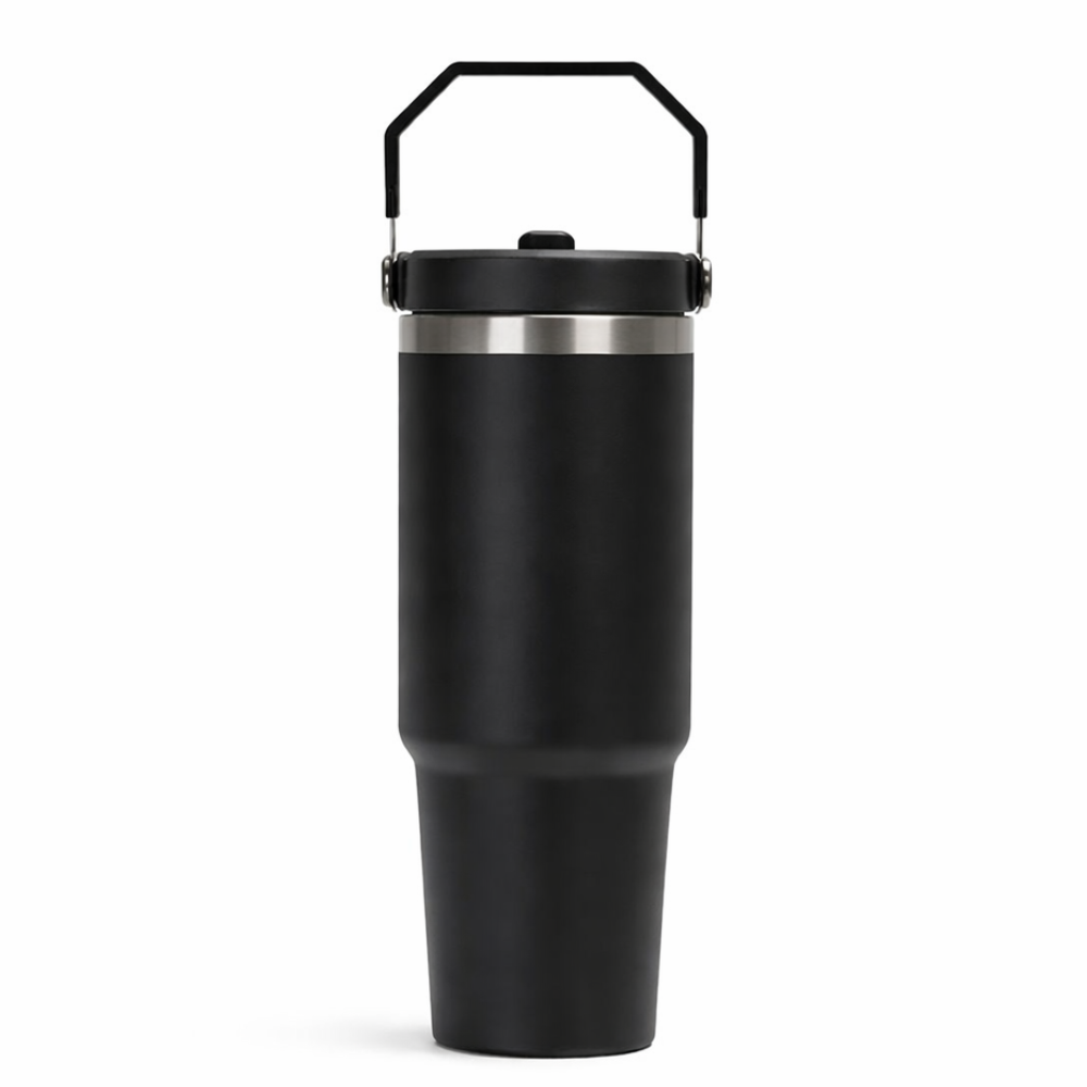 30 oz black stainless steel tumbler with handle lid – insulated travel mug for hot and cold drinks