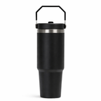 30 oz black stainless steel tumbler with handle lid – insulated travel mug for hot and cold drinks