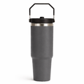 30 oz Grey stainless steel tumbler with handle lid – insulated travel mug for hot and cold drinks