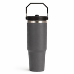 30 oz Grey stainless steel tumbler with handle lid – insulated travel mug for hot and cold drinks