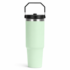 30 oz light green stainless steel tumbler with handle lid – insulated travel mug for hot and cold drinks
