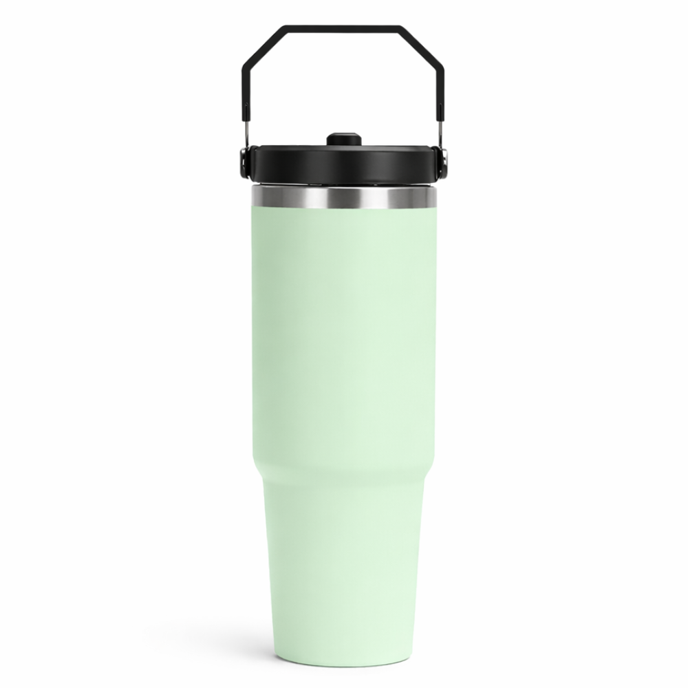 30 oz light green stainless steel tumbler with handle lid – insulated travel mug for hot and cold drinks