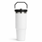 30 oz white stainless steel tumbler with handle lid – insulated travel mug for hot and cold drinks