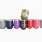 Set of colorful insulated tumblers with engraved designs 